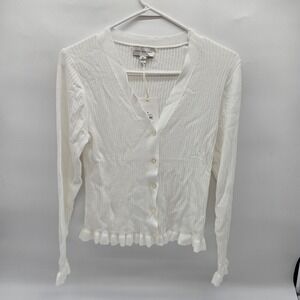 Free Assembly Women's Cream Ribbed Ruffle Hem Cardigan Sweater M